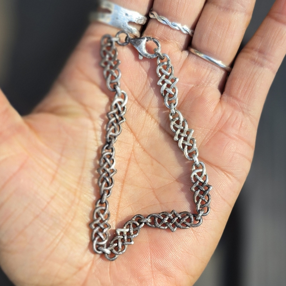 Vintage solid 925 sterling silver Celtic knot bracelet unisex chunky